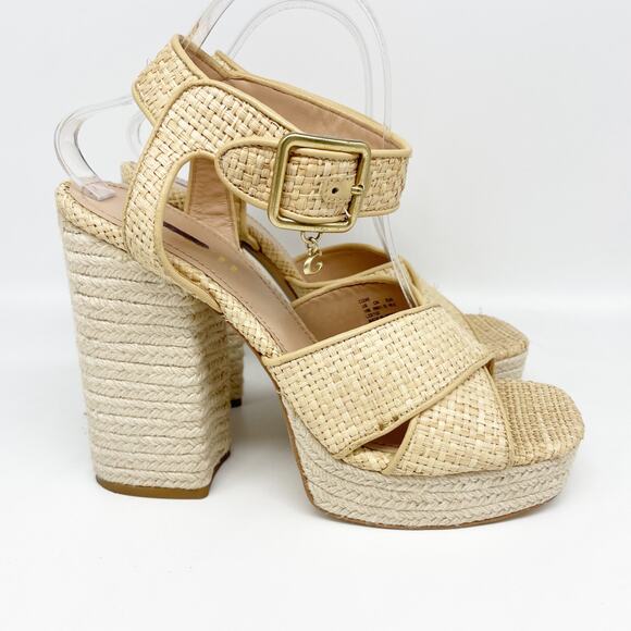 Coach Womens Nelly Raffia Ankle Strap Espadrille Platform High Heel Sandals 10 B - Picture 3 of 15